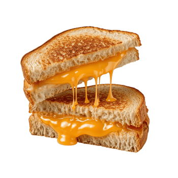 Melted cheddar indulgence between toasted bread slices, a culinary delight against isolated png