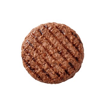 Perfectly grilled burger patty showcasing delectable sear marks on a transparent field of png