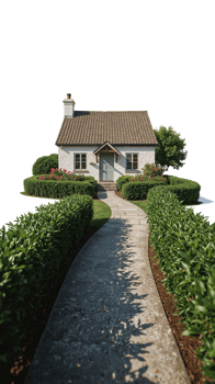 Idyllic Cottage Retreat A serene pathway leading to a charming rural home png