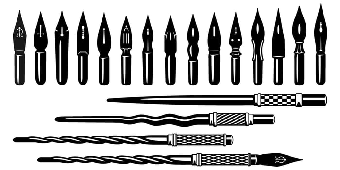 Fountain Pen Nibs and Holders. Cliparts isolated on white. vector