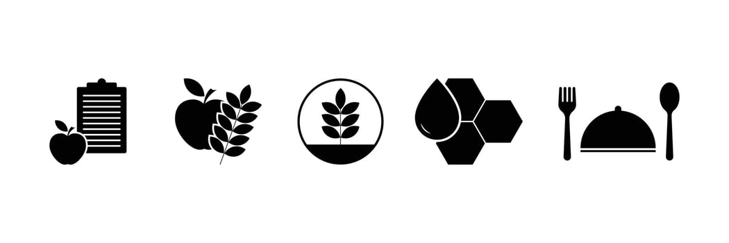 Set of Nutrition icon collection. Protein, fruits, water, vitamins, minerals symbol. vector