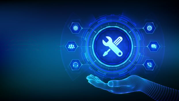 digital tools interface with hand vector