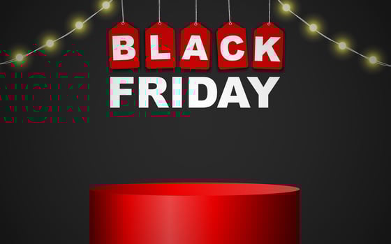 Realistic 3D Black Friday podium in the background. Perfect for product displays, selections, showcases, and showcases. vector