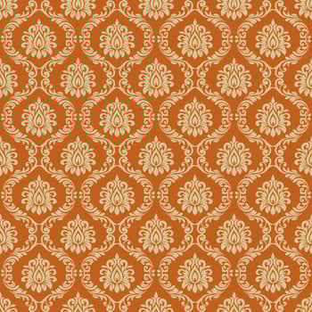 Seamless damask pattern on orange background. Vintage repeat wallpaper. vector