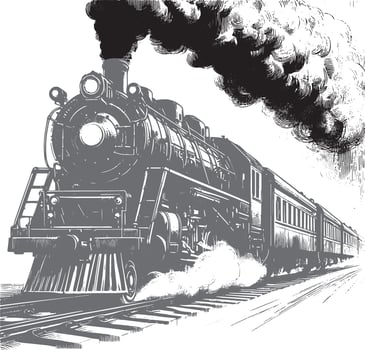 Old steam train at station. vector