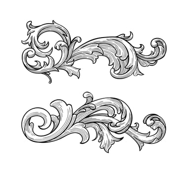 set realistic hand drawn ornamental border on white background vector
