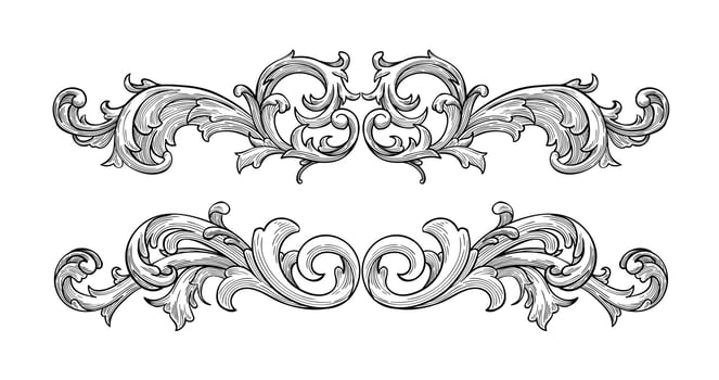 set realistic hand drawn ornamental border on black and white colour vector