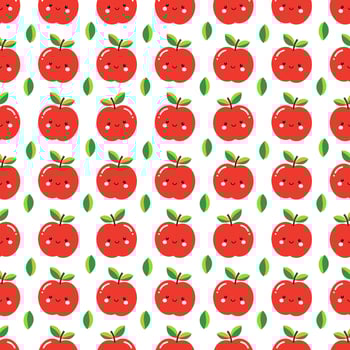 Seamless pattern of cute cartoon apple on white background, colorful design for kids fabric or wallpaper vector