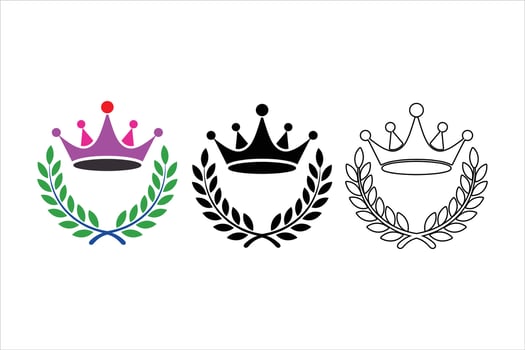 Crown and laurel wreath emblems in different styles vector