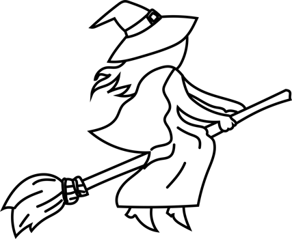 Flying Witch on Broomstick Halloween Outline png