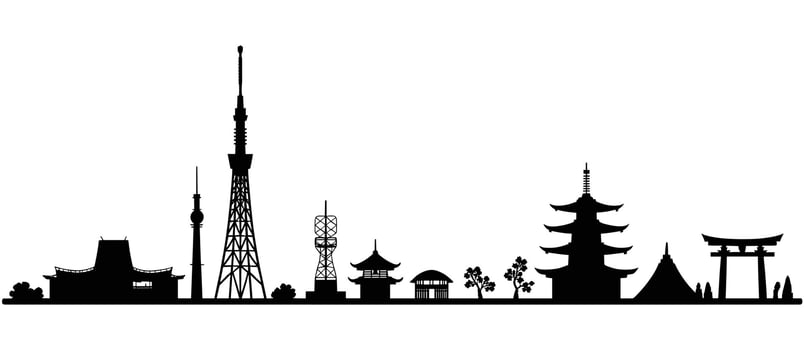 Tokyo Japan Skyline Silhouette With Famous Landmarks And Temples tokyo tower vector