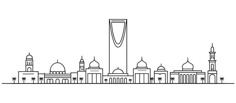 Riyadh skyline outline with palm trees and modern architecture Saudi Arabia city vector