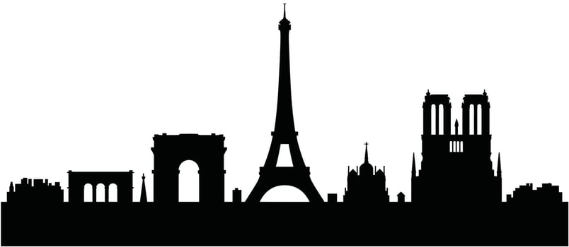 Paris France Skyline Silhouette with Eiffel Tower and Notre Dame illustration vector