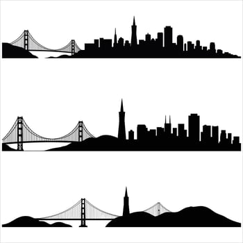 San Francisco City Skyline Silhouette With Golden Gate Bridge illustration vector