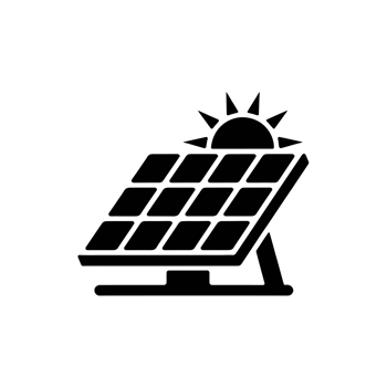 A stylized black icon depicts a solar panel with the sun partially visible above it. png