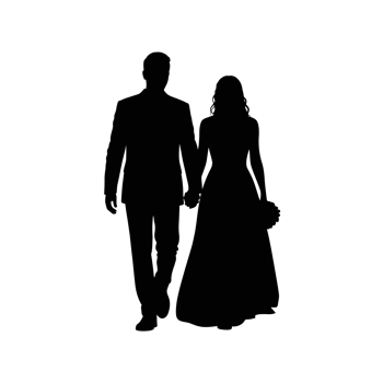 A couple holding hands is depicted in silhouette, suggesting a romantic occasion. png