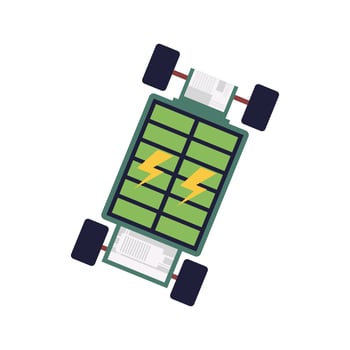 Electric vehicle charging station with vibrant green surroundings over blue sky. Innovative battery technology powering sustainable transportation. vector