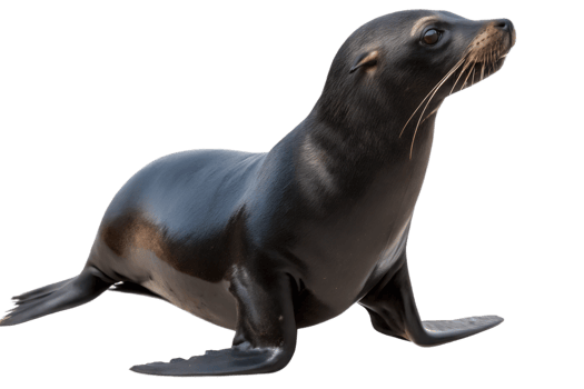 Alert sea lion on transparent background, marine mammal in dynamic pose with wet fur texture png