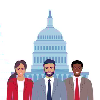 Diverse professionals in front of Capitol vector