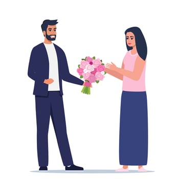 Man giving flowers to a woman vector