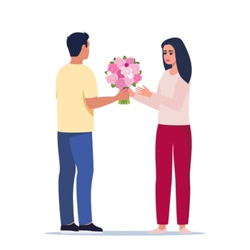man giving woman a bouquet of flowers vector