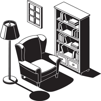 An illustration of a chair and bookcase vector