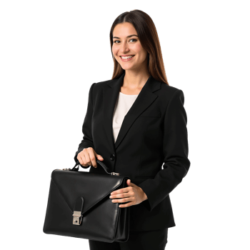 A woman in a business suit holding a briefcase png
