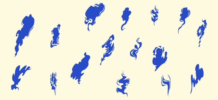 Set of silhouettes of cloud illustration in blue tones. vector
