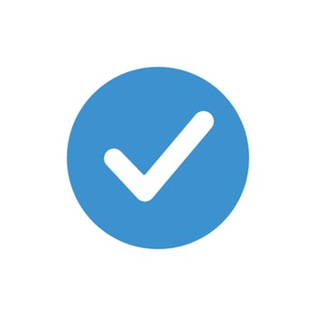 A simple blue silhouette icon of a checkmark inside a circle, representing a standard, universally recognized verified symbol. vector