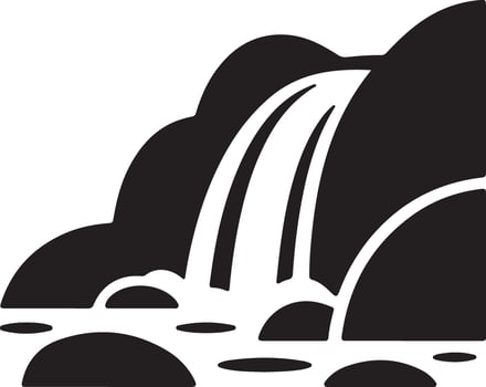Minimalist Waterfall Illustration with Rocks and Water Black and White Nature Scene Clean Graphic Design for Print or Web vector