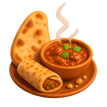 Indian curry with naan and wrap png
