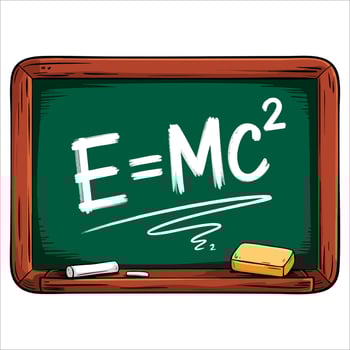 The mass energy equivalence equation E equals MC2 on a chalkboard. illustration ideal for science, physics, education, and academic themes. vector