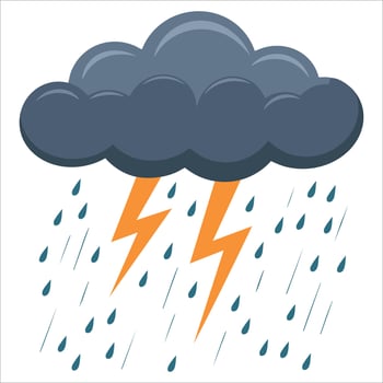 Thunderstorm weather icon with cloud, lightning, and rain, flat style isolated perfect for rainy day forecasts and climate awareness visuals vector