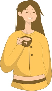 Illustration of Woman Holding Hot Drink. Cartoon Character vector