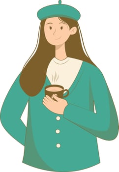 Illustration of Woman Holding Hot Drink. Cartoon Character. vector