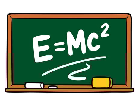 illustration of the mass energy equivalence formula E equals MC2 on a chalkboard. Perfect for physics, science education, and academic visuals. vector