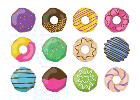 Colorful donuts in various styles vector