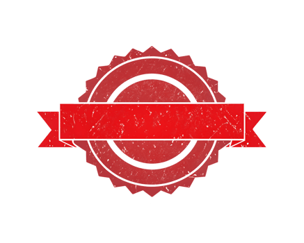 Zigzag grunge red stamp with red ribbon on transparent background. png