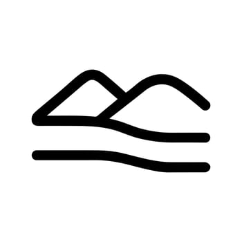 Simple Black Line Drawing Mountain River Landscape Scenery Icon Graphic vector