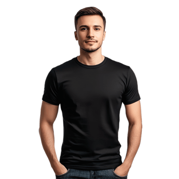 Man Wearing Black Tshirt front view isolated on transparent background png