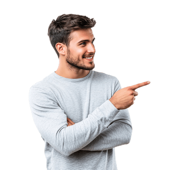 Handsome man pointing to the lateral isolated on transparent background png