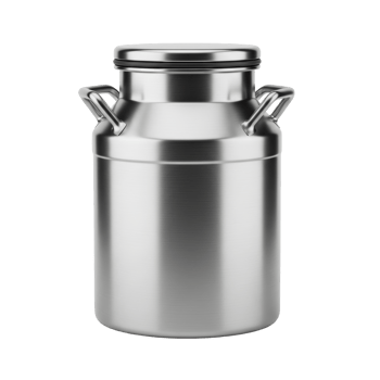 A sleek stainless steel milk can with a secure lid and two sturdy handles, perfect for transporting and storing fresh milk and other dairy products. png