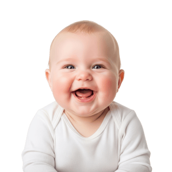 A cheerful baby with rosy cheeks and sparkling blue eyes laughs joyfully, showcasing pure happiness. Ideal for themes of innocence, childhood, and family. png