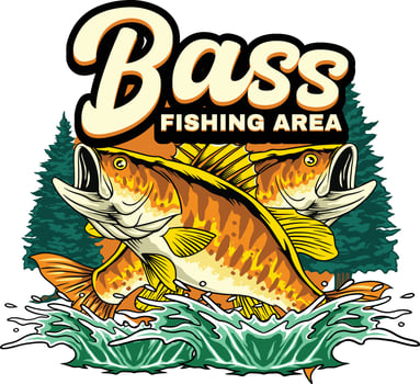 Vibrant bass fishing logo with fish vector