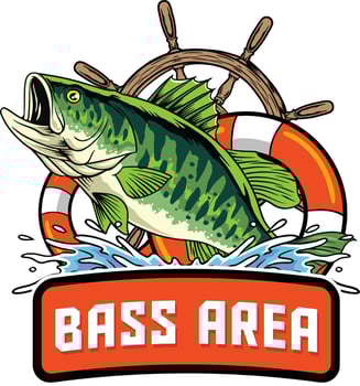 Bass fish logo with steering wheel vector