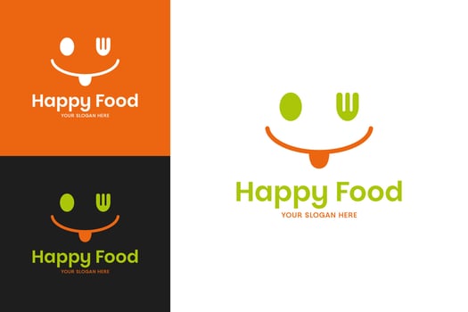 Fork and spoon with smile line logo design template illustration vector