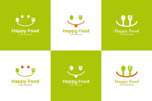 Set collection of happy food logo design template illustration vector