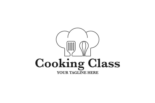 Lineart cooking classes with spatula and whisk logo design template illustration vector