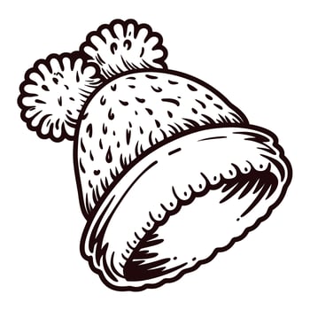 Hand drawn winter beanie hat with pom poms isolated on white background vector