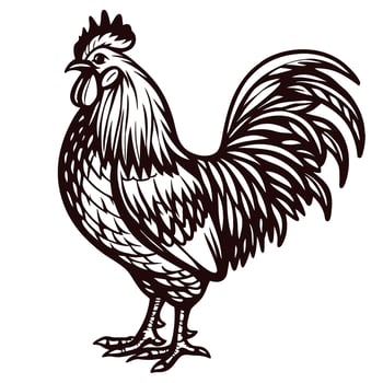 Hand drawn rooster illustration in vintage engraving with detailed plumage and bold tail feathers vector